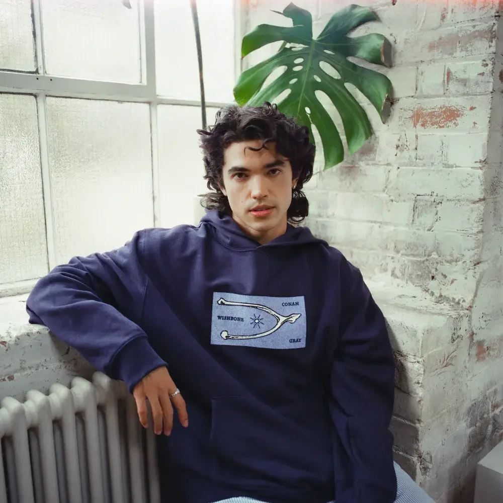 CONAN GRAY WISHBONE NAVY HOODIE - Image 2
